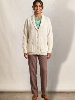 Excelsior Women's Vintage-Retro Oversized Off-White Knit Cardigan Sweater